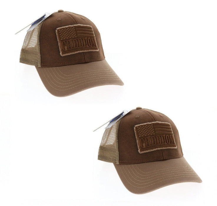 Wrangler #W1308-9835BW-000 Baseball Hat Cap Freedom American Flag Brown Snapback ~ 2-Pack