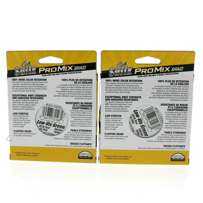 Sufix #630-030G ProMix Low-Vis Green Braid 30lbs/150yd Filler Spool  ~ 2 Pack