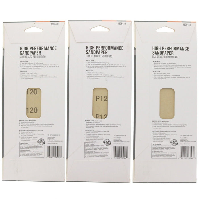 Ace Hardware #1608488 Sandpaper 120 Grit Medium ~ 3-Pack ~ 18 Sheets Total