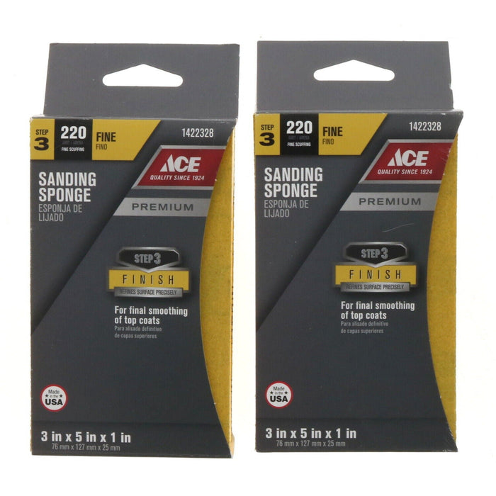 Ace Hardware #1422328 Sanding Sponges 220 Grit Fine Scuffing ~ 2-Pack