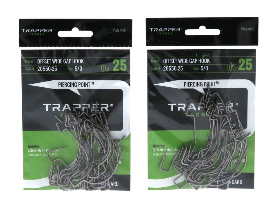 Trapper Tackle #20550-25 5/0 Offset Wide Gap Hooks 25ct ~ 2-Pack ~ 50 Hooks Total