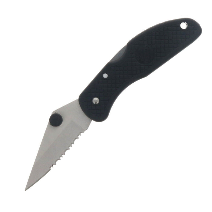 Angler's Choice #F8-FK Folding Knife With Clip 3" Serrated Blade Pocket Knife Black