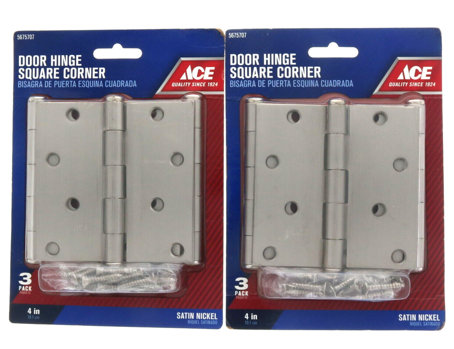 Ace Hardware #5675707 4" Square Corner Door Hinge Satin Nickel Finish ~ 2-Pack ~ 6 Hinges Total