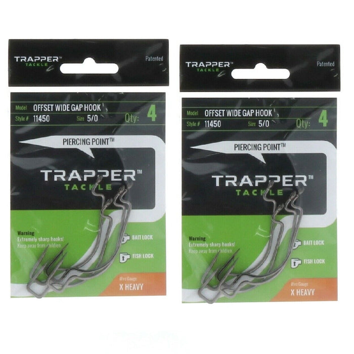 Trapper Tackle #11450 Offset Wide Gap Hook Size 5/0 ~ 2-Pack ~ 8 Hooks Total