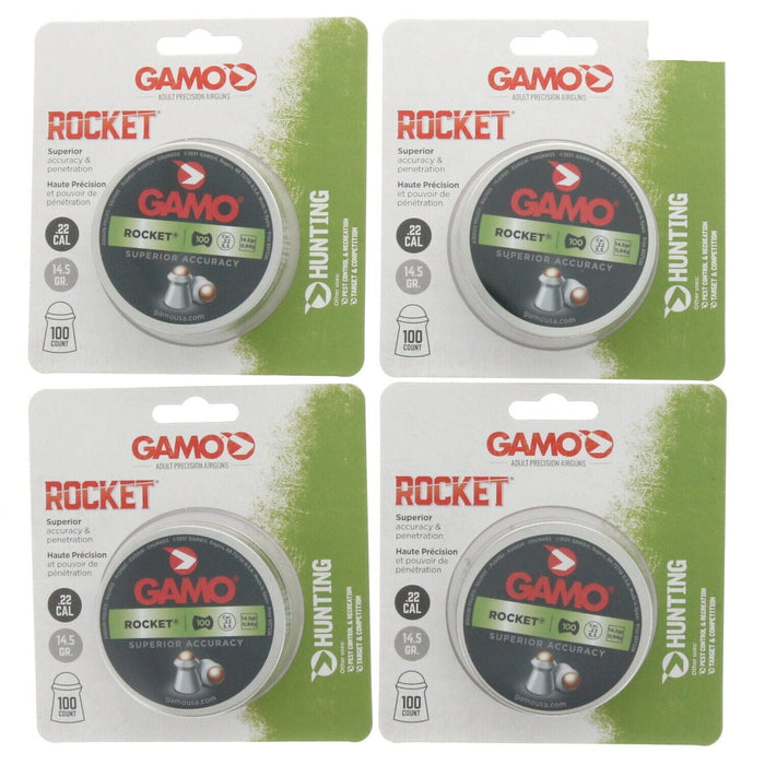 Gamo #632127554 Rocket .22cal 14.3 Grains Dome Airgun Pellets 100ct ~ 4-Pack ~ 400 Pellets Total