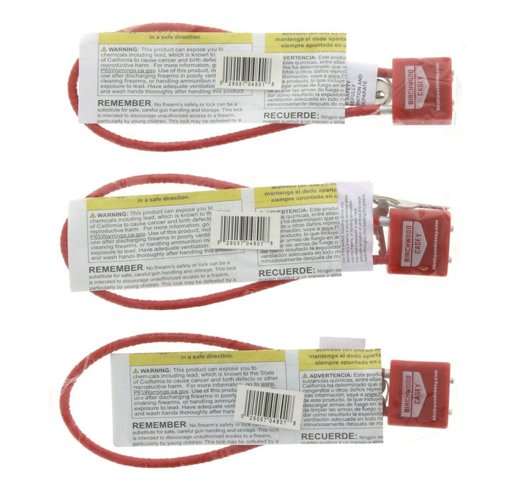 Birchwood Casey #BC-04801 15" Cable Lock Red With 2 Keys~ 3-Pack