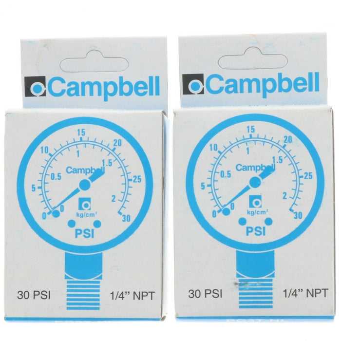 Campbell #PG3T-NL Pressure Gauge 30PSI  ~ 2-Pack