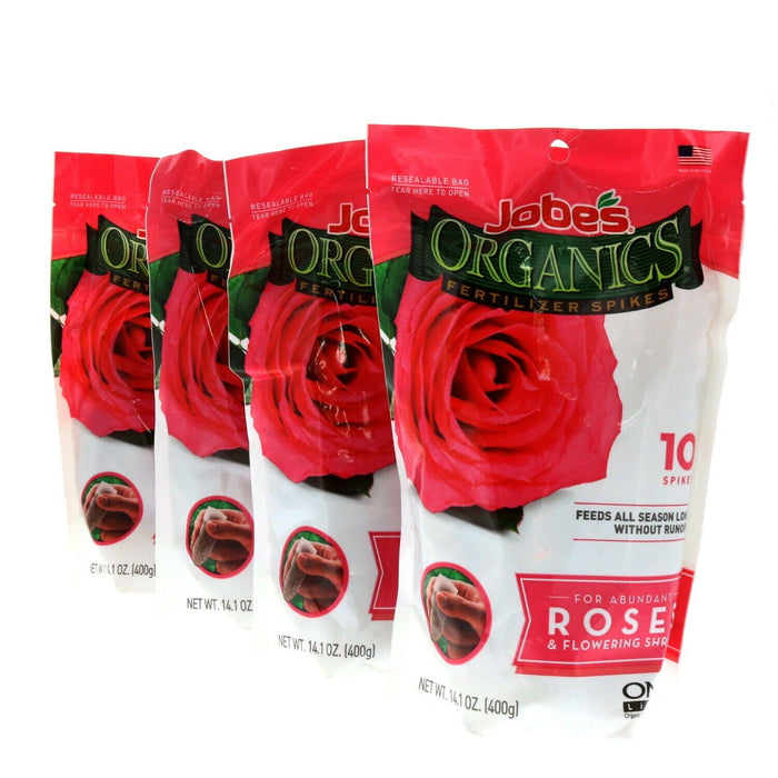Jobe's #04128 Organic Rose & Flowering Shrubs Fertilizer Food Spikes ~4-Pack ~ 40 Spikes Total