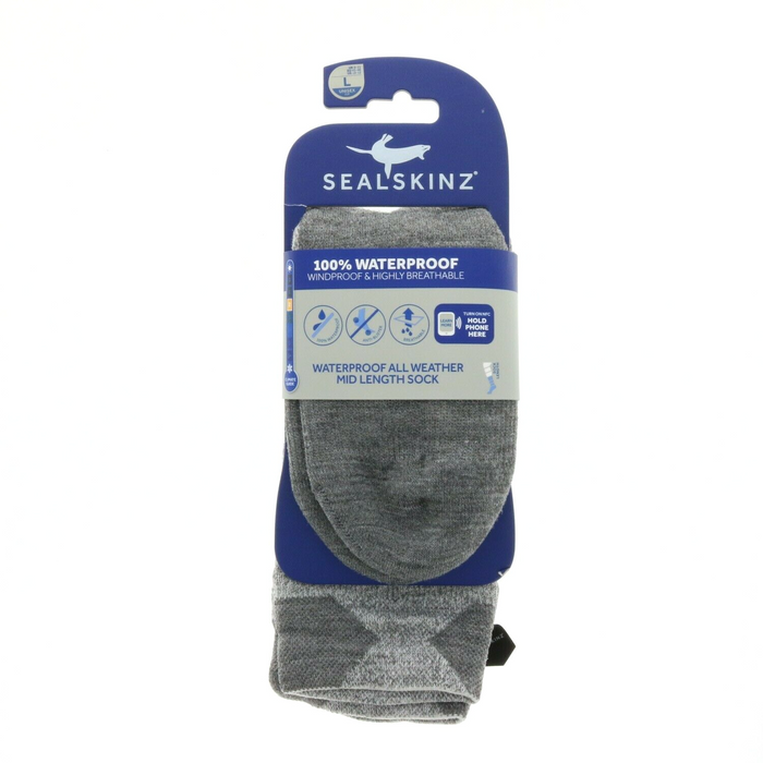 Seal Skinz #11100061000030 Waterproof All Weather Mid Length Sock Gray Large