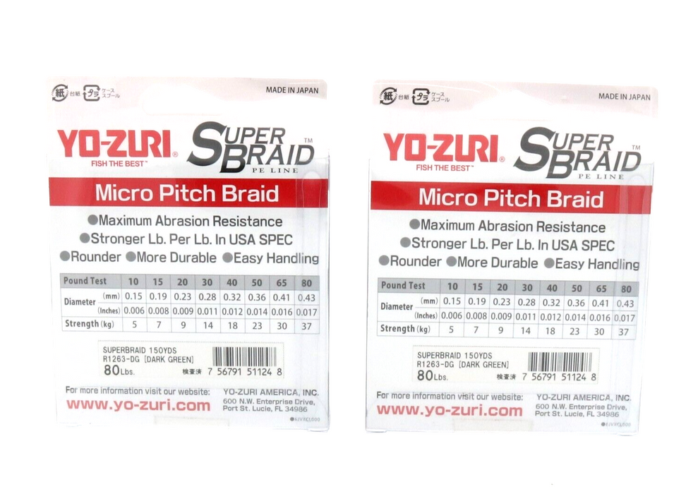 Yo-Zuri #R1263-DG Super Braid Fishing Line 80lb 150yds Dark Green ~ 2-Pack