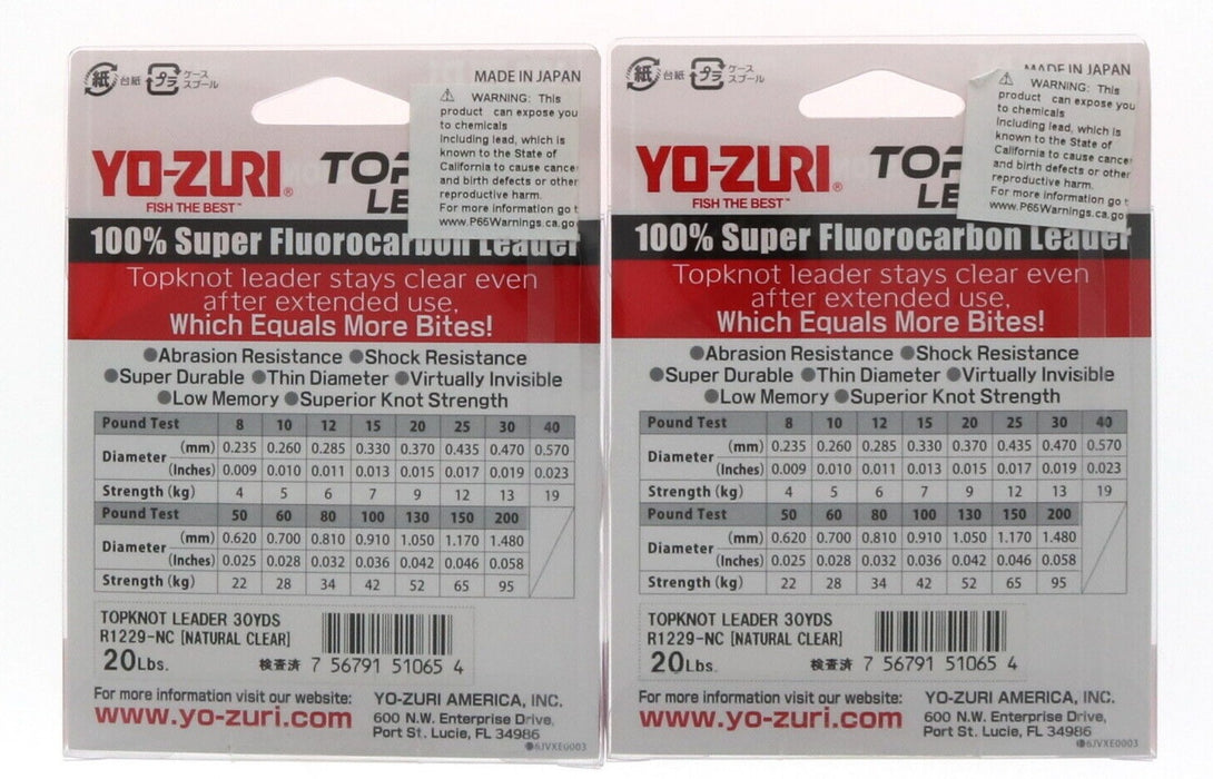 Yo-Zuri #R1229-NC Top Knot Leader 100% Super Fluorocarbon 20lbs 30yds Natural Clear ~ 2-Pack