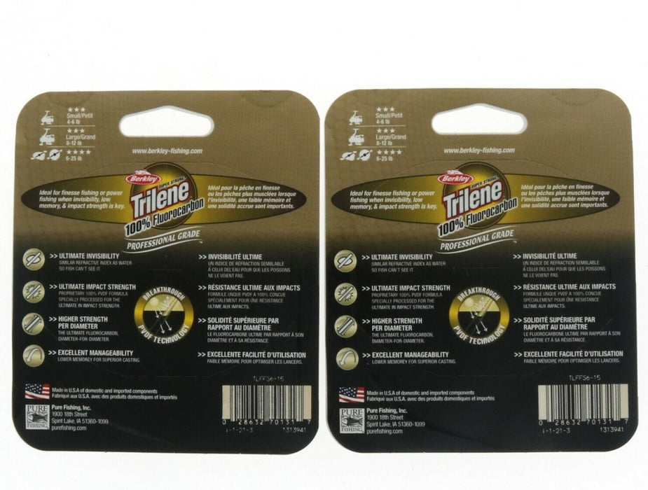 Berkley #TLFFS6-15 Trilene 100% Fluorocarbon 6lbs 200yd Clear ~ 2 Pack