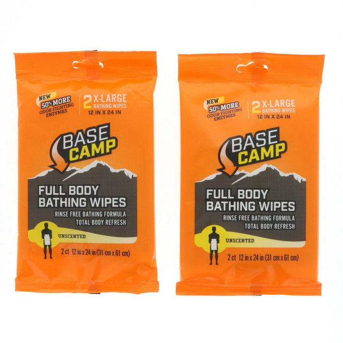 Dead Down Wind #129013 Base Camp Bathing Wipes Unscented Rinse Free ~ 2-Pack ~ 4 Cloths Total