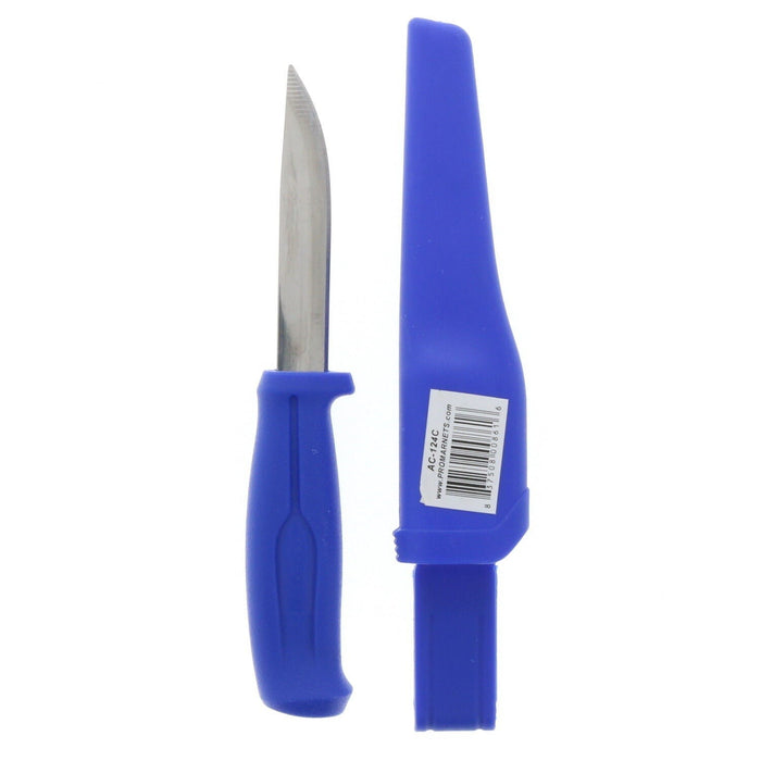 Promar #AC-124C 3.75" Plain Drop Point Fishing Bait Knife Fixed Blade Sheath Blue