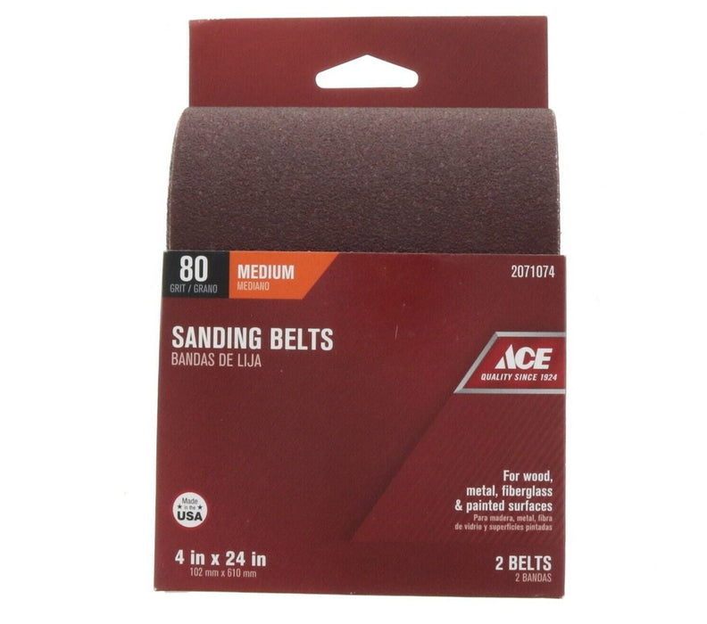 Ace Hardware #2071074 2ct Sanding Sander Belts 4" x 24" 80 Grit Medium