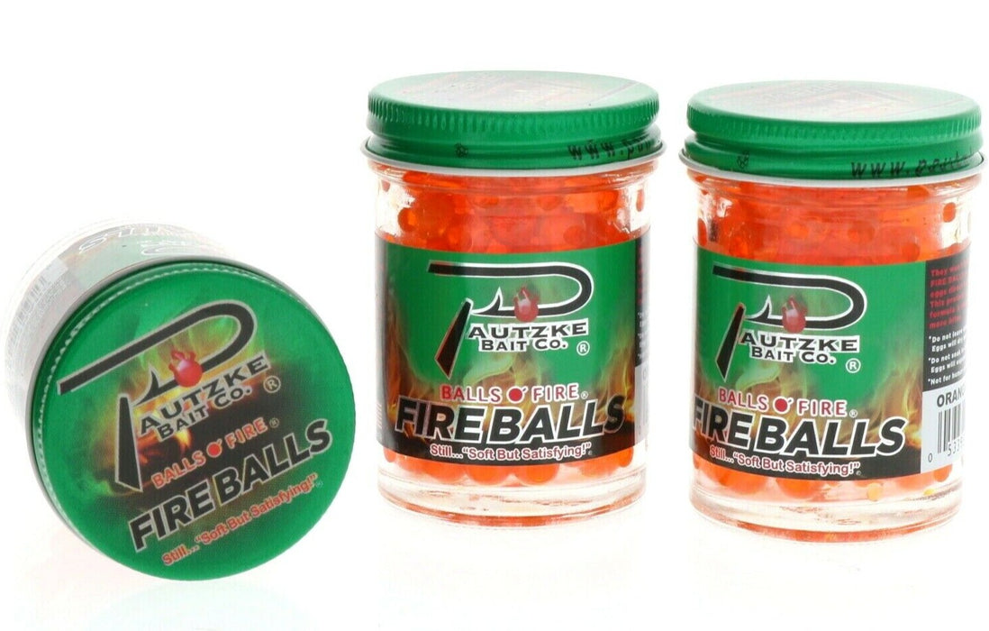 Pautzke #Orange/Shrimp Fire Balls Salmon Eggs Jar ~ 3-Pack