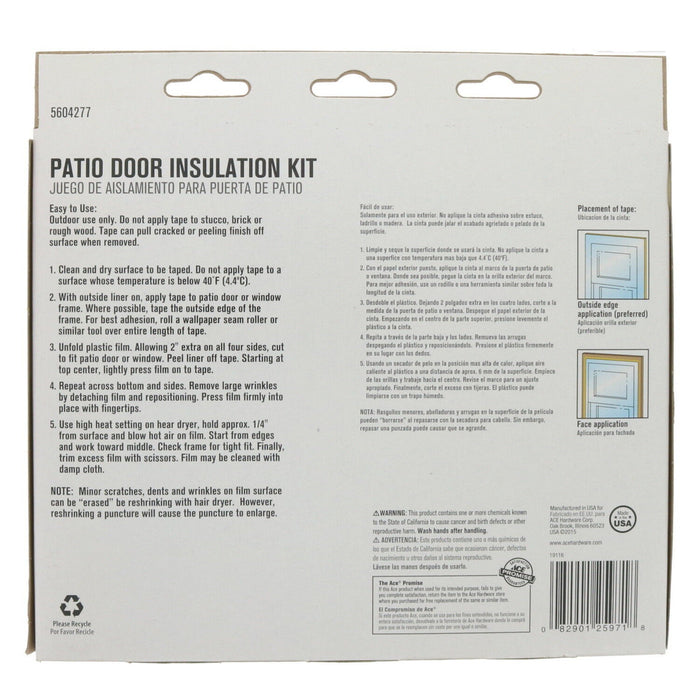 Ace Hardware #5604277 Outdoor Patio Door Insulation Film Kit