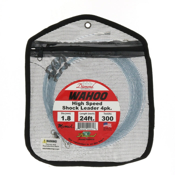 Momoi #90081 Diamond Wahoo High Speed Shock Leader 4pk 24ft 300lb Smoke Blue