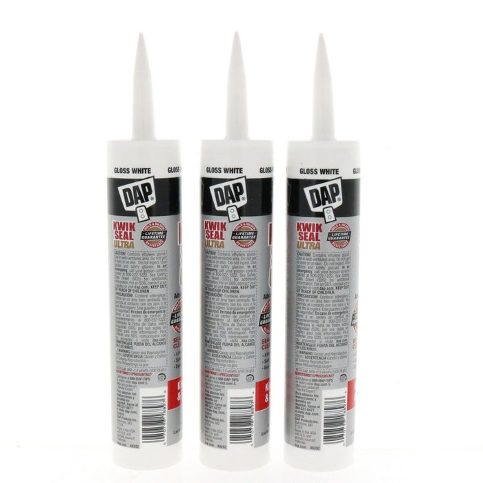 DAP #18897 Kwik Seal Ultra Sealant Gloss White Kitchen Bath & Plumbing 10.1oz ~ 3-Pack