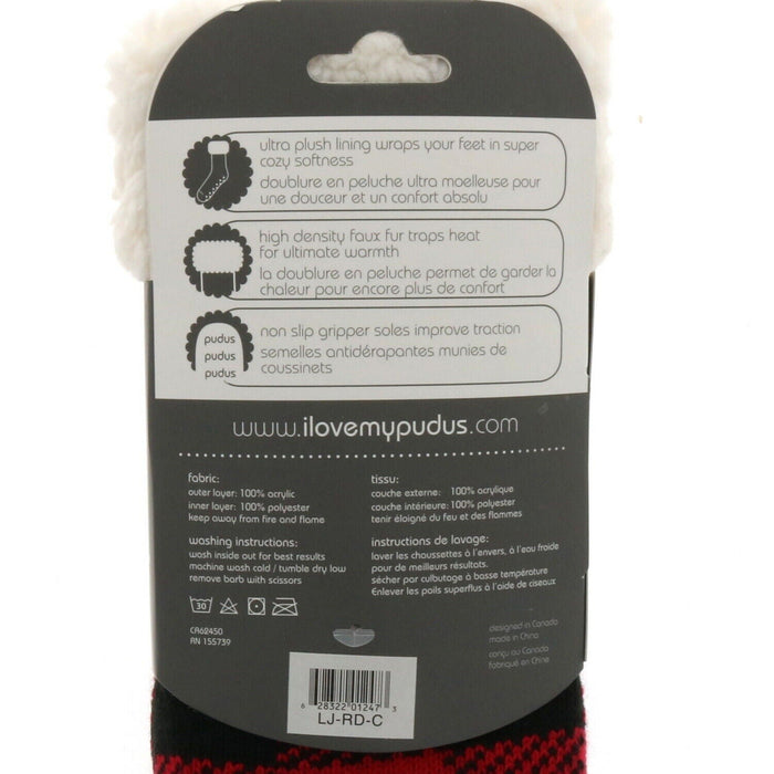 Pudus #LJ-RD-C Lumberjack Red Checkered Cozy Winter Ankle Slipper Socks for Women and Men