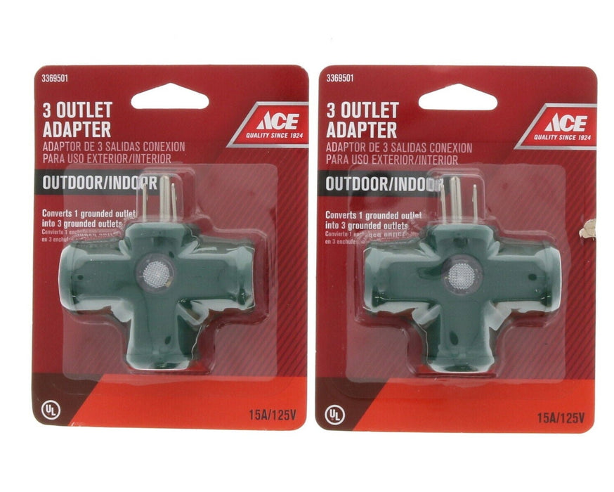 Ace Warehouse #3369501 Indoor Outdoor Plug-In Ground Adapter 3 Outlet ~ 2-Pack