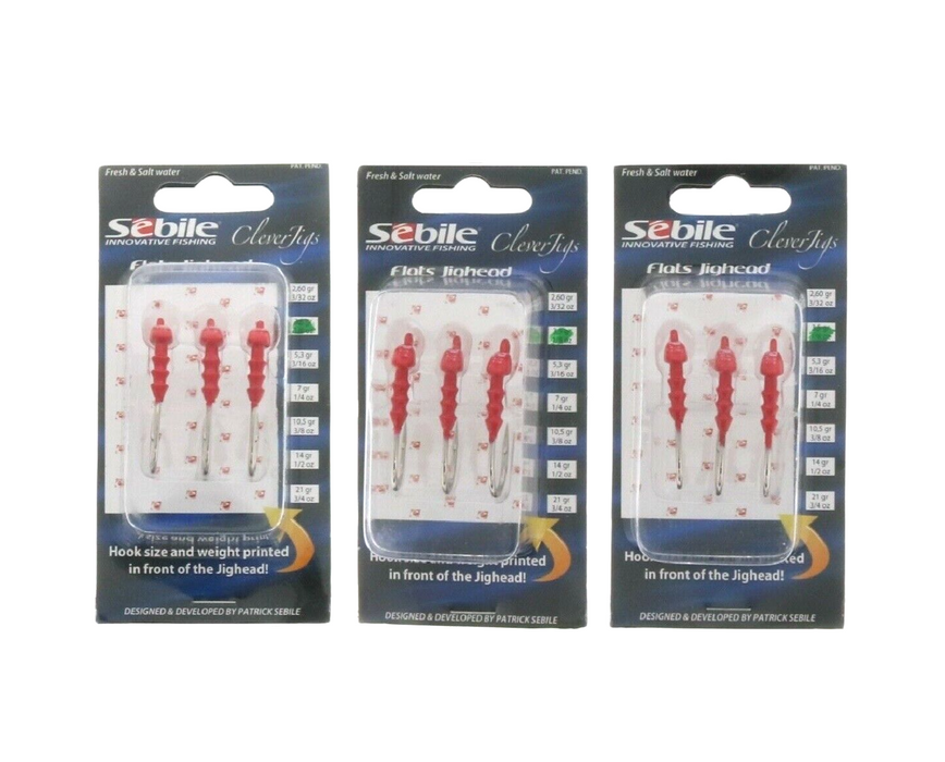 Sebile #3.5g / 1/8 Oz-RS Flats Jig Head ~ 3-Pack ~ 9 Jig Heads Total