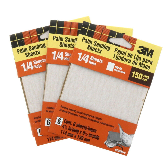 3M #922OES-C 1/4 Palm Sanding Sheets Clip-On 150 Grit Fine ~ 3-Pack