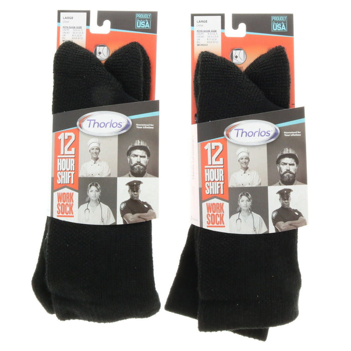 Thorlos #WCXU13316 BLACK/GREY ACCENT Mid-Calf 12-Hour Work Socks Large ~ 2-Pack