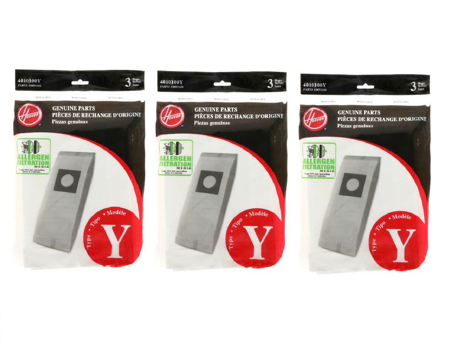 Hoover #4010100Y Windtunnel Type Y Allergen Vacuum Bags ~ 3-Pack ~ 9 Bags Total