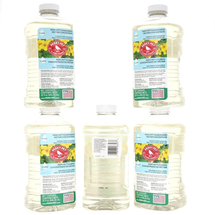 Perky Pet #238CL  Hummingbird Food Nectar Concentrate Clear 32oz ~ 5-Pack ~ 160 Oz. Total