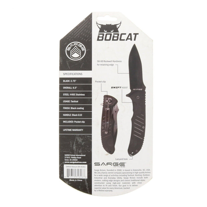 Sarge #SK-816C Bobcat Folding Pocket Knife Blade Drop Point ~ Black