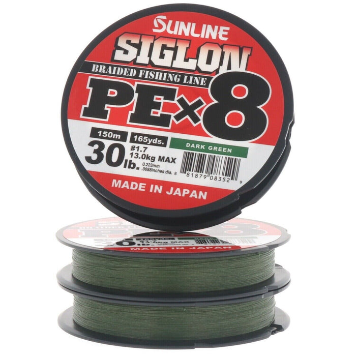 Sunline #63053456 PEx8 Braided Fishing Line 165yds 30lbs Dark Green ~ 3 Pack