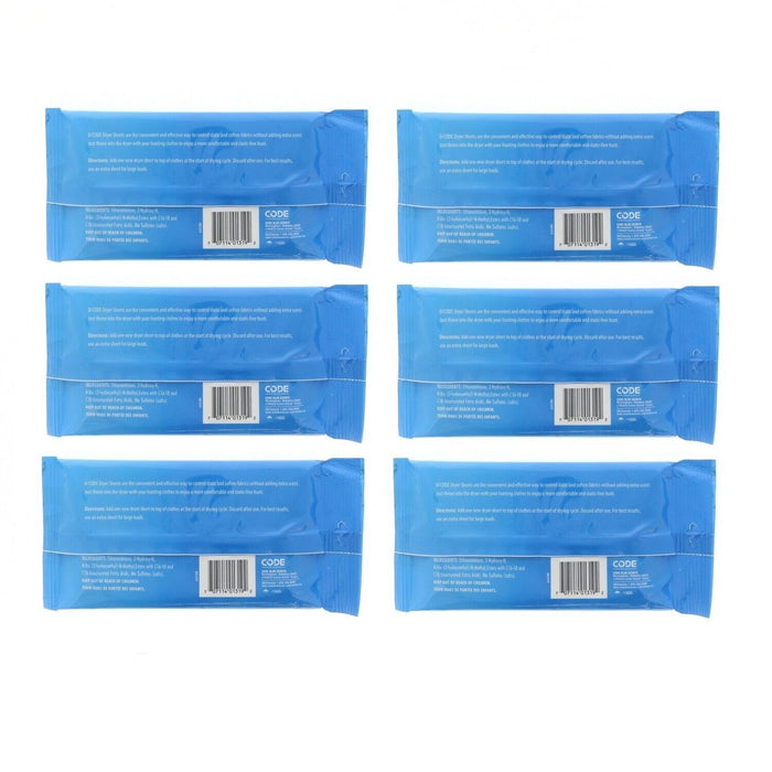 Code Blue #OA1319 Unscented Laundry Dryer Sheets ~ 6-Pack ~ 144 Sheets Total
