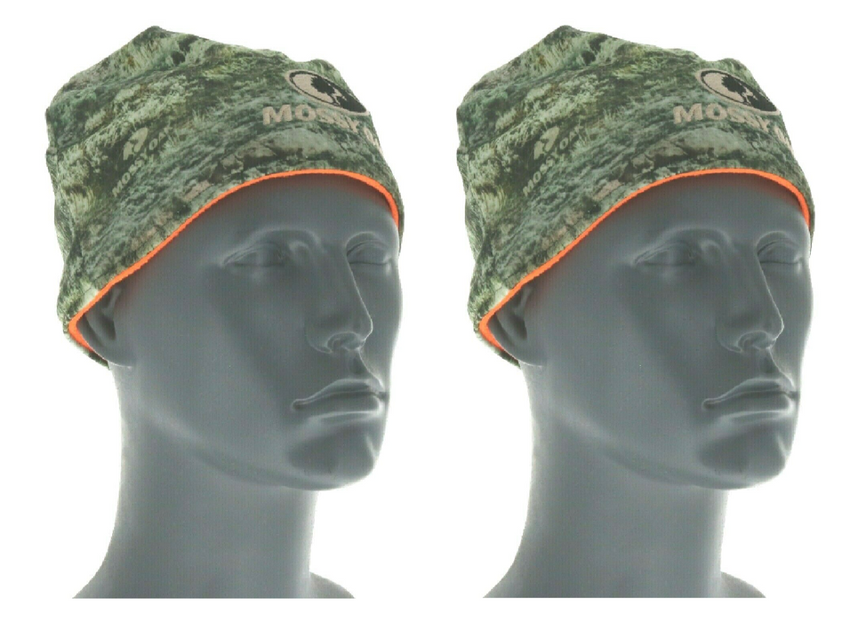 Outdoor Cap Reversible Mossy Oak Beanie Stocking Cap Camouflage Hunter's Orange ~ 2-Pack