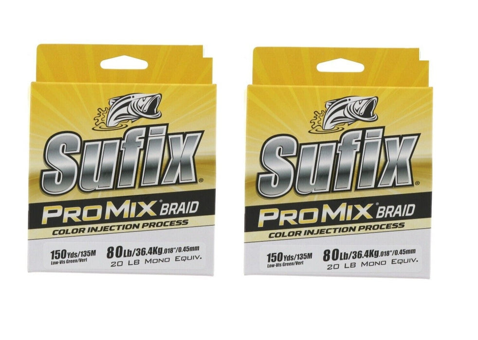 Sufix #630-080G ProMix Braided Fishing Line 80lb 150 Yards Green ~ 2-Pack