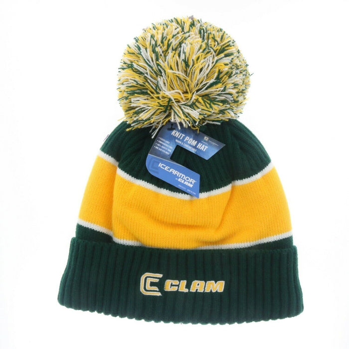 Clam #16209 Ice Armor Pom Top Fishing Hat Fleece Lined ~ Green & Gold