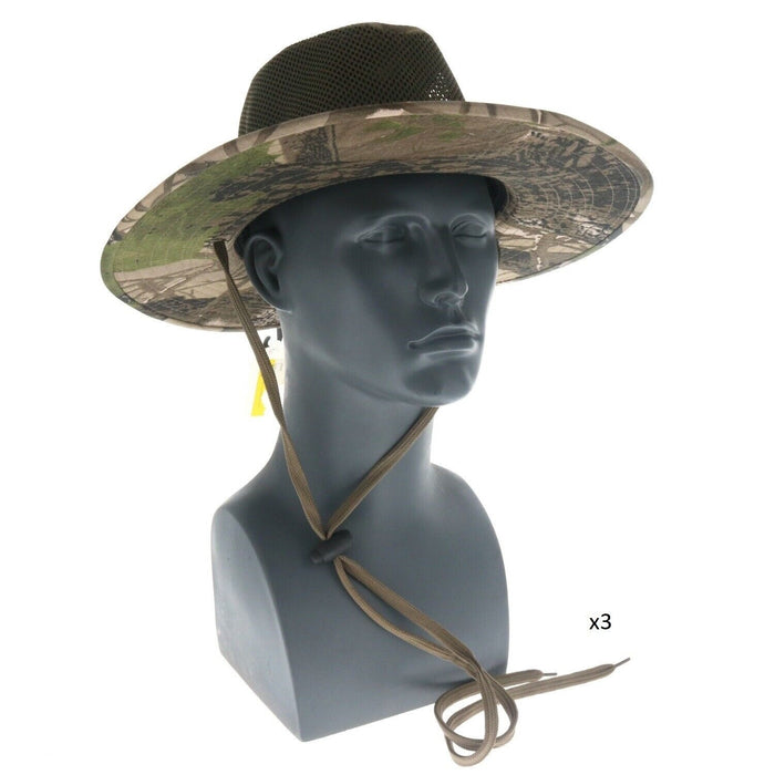 Outdoor Man #MSSH  Mesh Safari Bucket Brim Boonie Hat Camo Fishing Hunting Summer ~ 3-Pack
