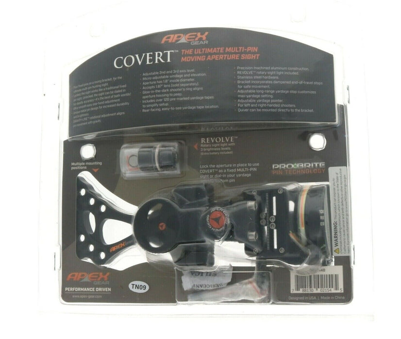 Apex Gear #AG2314B Covert Bow Sight 4 Pin .019 Right/Left Hand Black