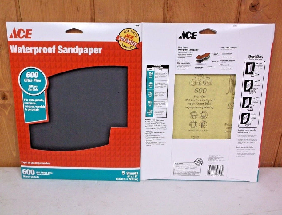 Ace Hardware #19806 Waterproof Sandpaper 600 Grit 9" x 11" ~ 2-Pack ~ 10 Sheets Total