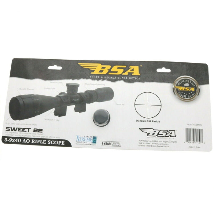 BSA #2239X40AOWRTB Sweet 22 3-9x40mm Rifle Scope