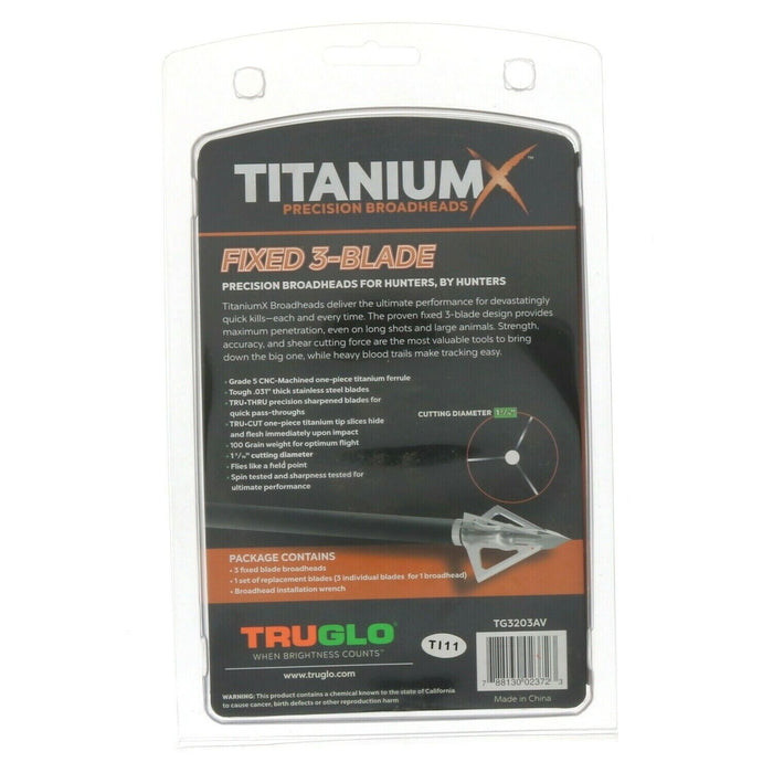 TruGlo #TG3203AV Titanium X Broadheads Fixed 3-Blade 100 Grain