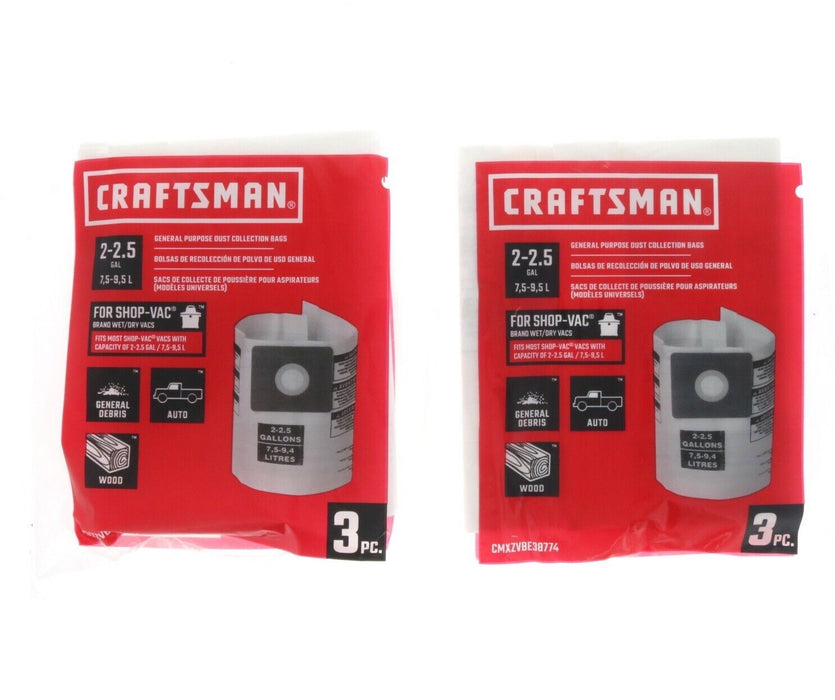 Craftsman #CMXZVBE38774 General Purpose Dust Collection Bags 3 Bags ~ 2-Pack