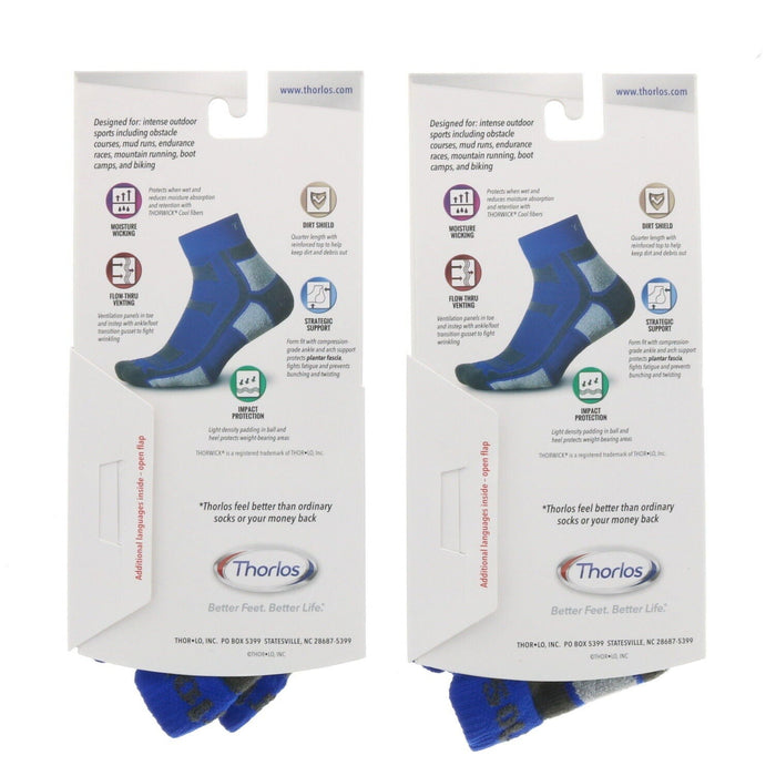 Thorlo #OAQU9758 Outdoor Quarter Crew Socks XS Blue ~ 2-Pairs