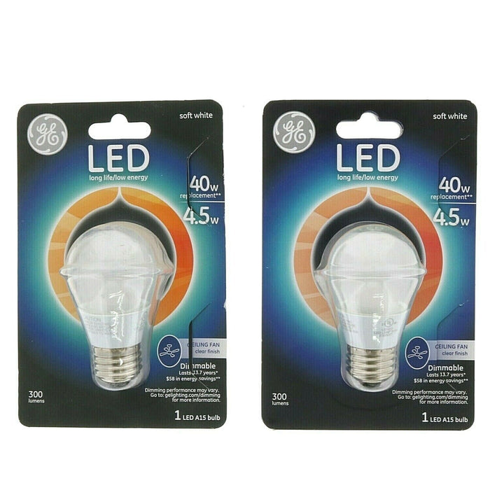 GE #89987 LED A15 40W Ceiling Fan Lightbulbs Soft White Dimmable ~ 2-Pack