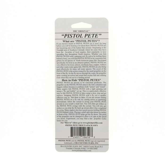 Pistol Pete #10610 Trout 6-Pack #10 Fly Fishing