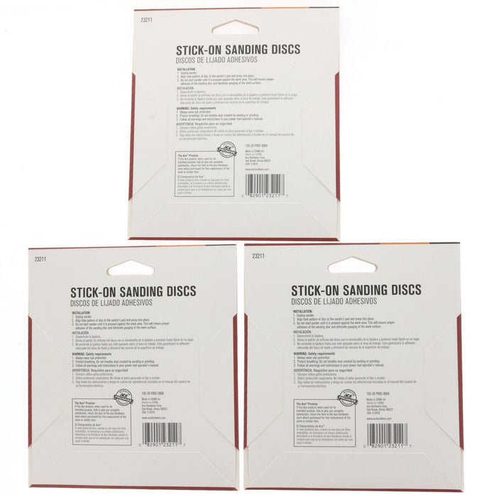 Ace Hardware #23211 Stick-On Sanding Discs 5" Medium 100 Grit ~ 3-Pack ~ 12 Discs Total