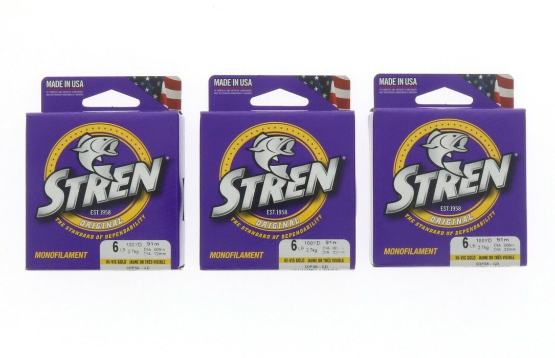 Stren #SOPS6-GD Original Monofilament Fishing Line 6lb 100yds Hi Vis Gold ~ 3-Pack