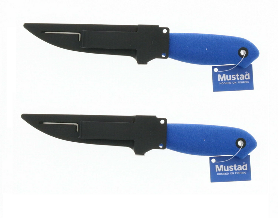 Mustad #MTB002 4" Drop Point Fishing Bait Knife Blade w/ Sheath ~ 2-Pack