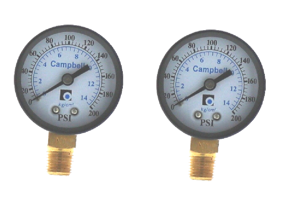 Campbell PG2T-NL Pressure Gauge 1/4" NPT 200 PSI ~ 2-Pack