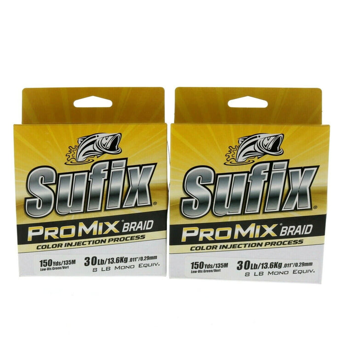 Sufix #630-030G ProMix Low-Vis Green Braid 30lbs/150yd Filler Spool  ~ 2 Pack